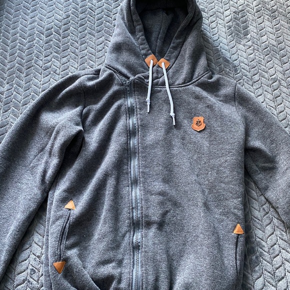 Tops | Grey Zip Up Hoodie With White Twisted Strings | Poshmark